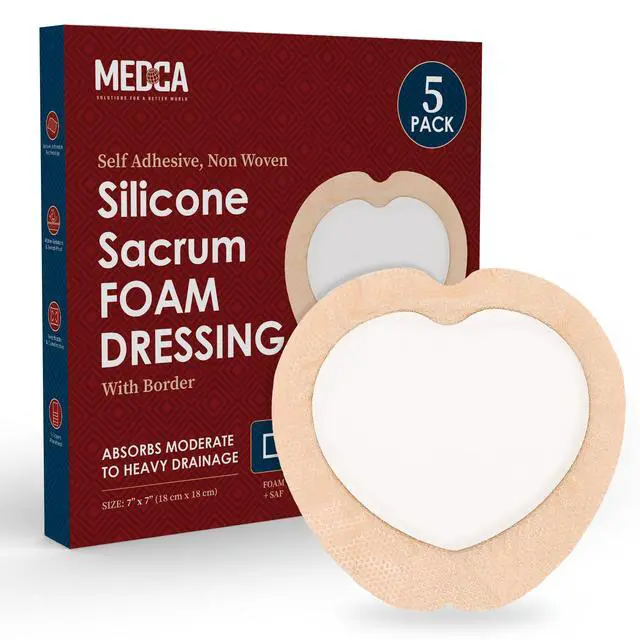 Alt view image 8 of 14 - MEDca Silicone Sacrum Foam Dressing w/Adhesive Border 7"x7" Bandage (Pack of 5) - Waterproof Silicone Bandages for Wounds, Highly-Absorbent Wound Dressing for Bed Sore Sacral Foam