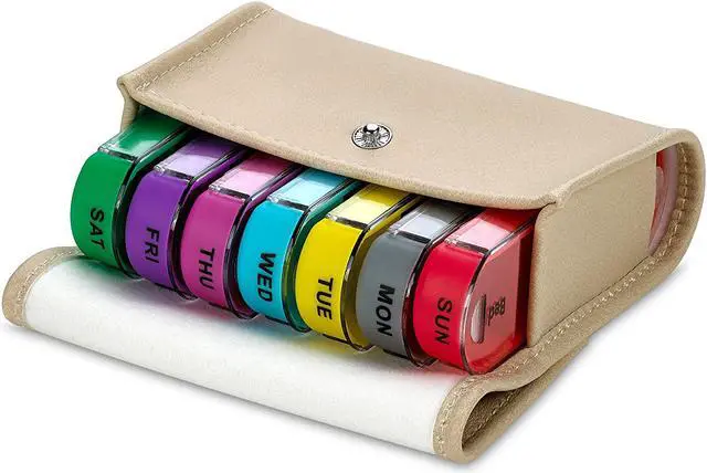 Alt view image 2 of 7 - Weekly Travel Pill Organizer - Prescription and Medication Wallet Pill Box Reminder, Pill Container Dispenser Case, Vitamin Caddy Organizer, for 4 Times A Day, 7 Days a Week