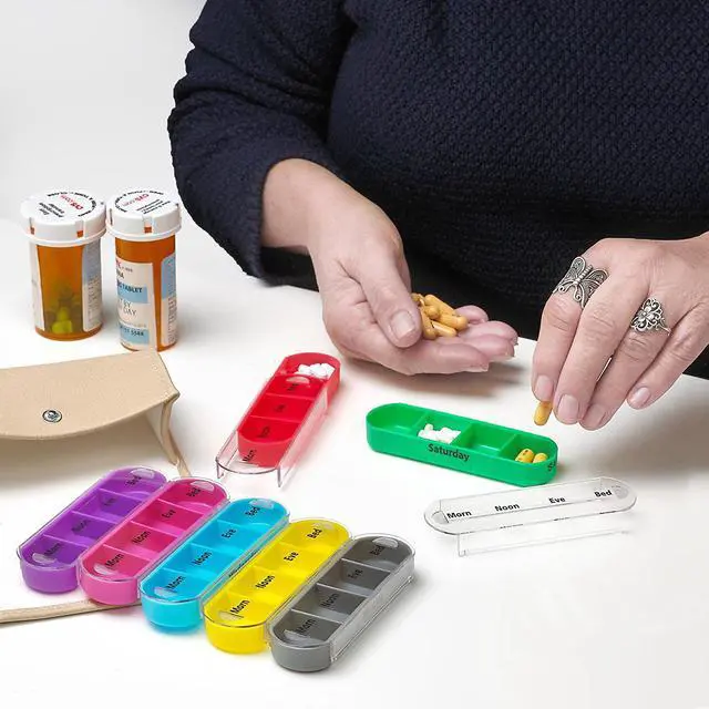 Alt view image 7 of 7 - Weekly Travel Pill Organizer - Prescription and Medication Wallet Pill Box Reminder, Pill Container Dispenser Case, Vitamin Caddy Organizer, for 4 Times A Day, 7 Days a Week