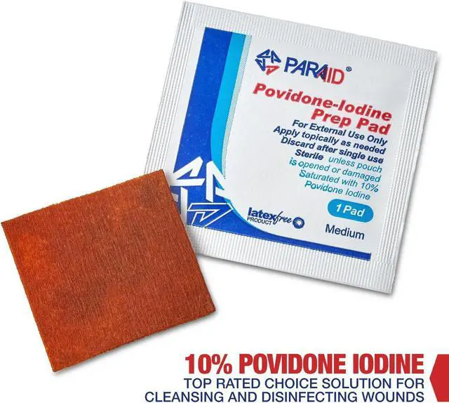 Alt view image 2 of 8 - Iodine Prep Pads - (Box of 100 Count) Iodine Prep Solution Pads, 10% Povidone Iodine Swabs for Individual Disinfecting Wipes, Disposable Cotton Antiseptic Surgical Pad for Wound Care, and First Aid