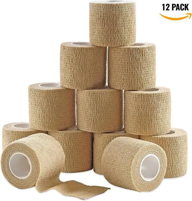 Main image of MEDca Self Adherent Cohesive Wrap Bandages 2 Inches X 5 Yards 12 Count with Strong Elastic First Aid Tape for Sprain Swelling and Soreness on Wrist and Ankle (Skin Color)
