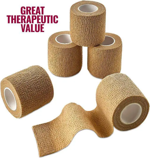 Alt view image 6 of 8 - MEDca Self Adherent Cohesive Wrap Bandages 2 Inches X 5 Yards 12 Count with Strong Elastic First Aid Tape for Sprain Swelling and Soreness on Wrist and Ankle (Skin Color)