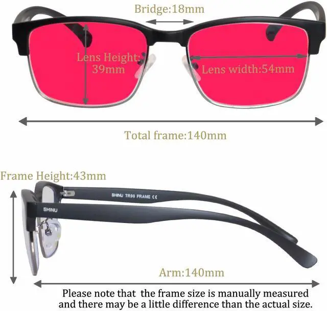Alt view image 4 of 6 - SHINU TR90 Frame Red Green Color Blind Glasses Spectacles Men Women Color-Blindness Glasses-CB018(C20,matt black)