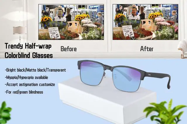 Alt view image 2 of 6 - SHINU TR90 Frame Red Green Color Blind Glasses Spectacles Men Women Color-Blindness Glasses-CB018(C20,matt black)