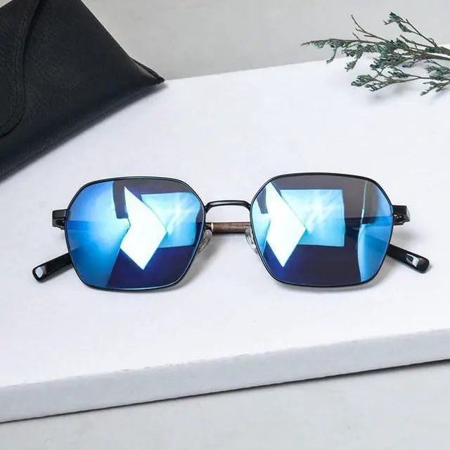 Alt view image 2 of 2 - Designer sunglasses men titanium glasses wood eyeglasses men polarized lenses vintage trending sunglasses 2022 rectangle glasses Brilliant blue