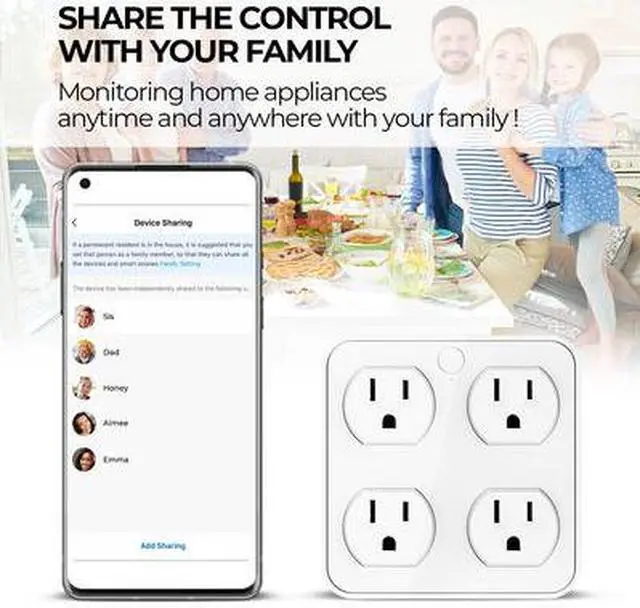 Alt view image 6 of 7 - Sonicgrace Wireless Wall Tap Smart Plug (4 Outlets,4 USB Ports) - WTP110