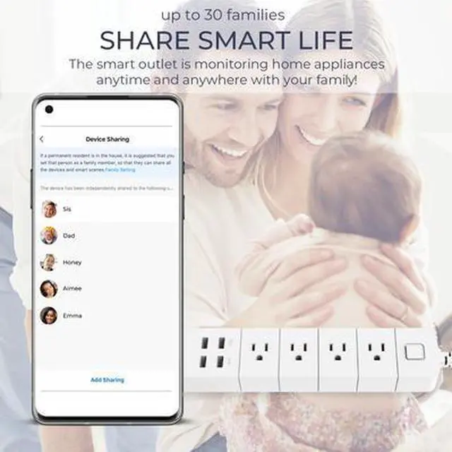 Alt view image 6 of 7 - Sonicgrace WiFi Smart Power Surge Protector with 4 Outlets and 4 USB Charging Ports - C380