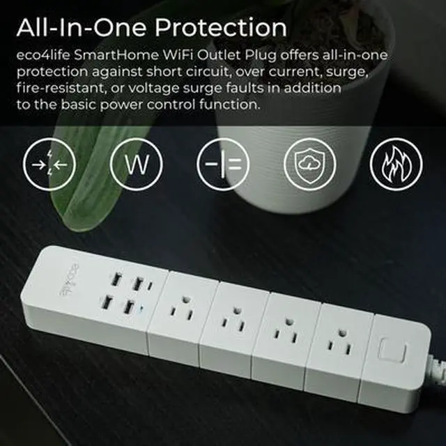 Alt view image 7 of 7 - Sonicgrace WiFi Smart Power Surge Protector with 4 Outlets and 4 USB Charging Ports - C380