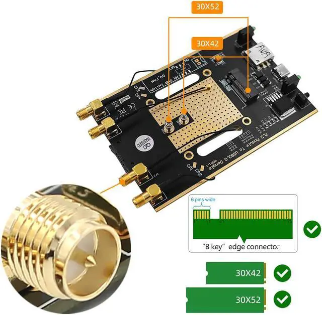 Alt view image 4 of 7 - NGFF(M.2) 4G/5G Module to USB 3.0 Adapter with auxiliary power