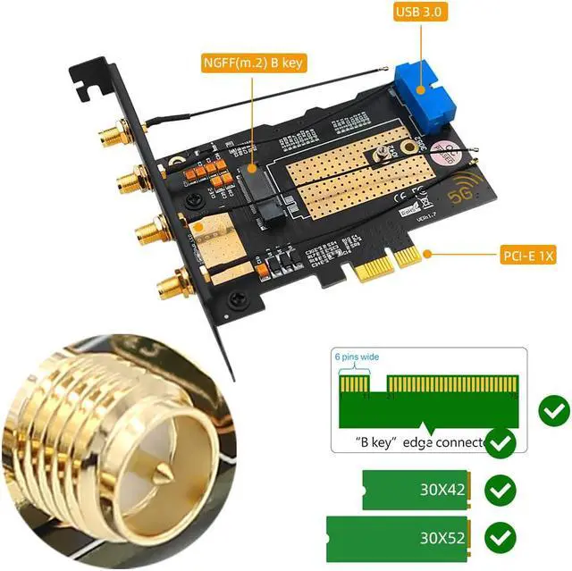 Alt view image 5 of 7 - New version  M.2 B key USB3.0 & PCIe dual bus interface 5G WWAN card Adapter