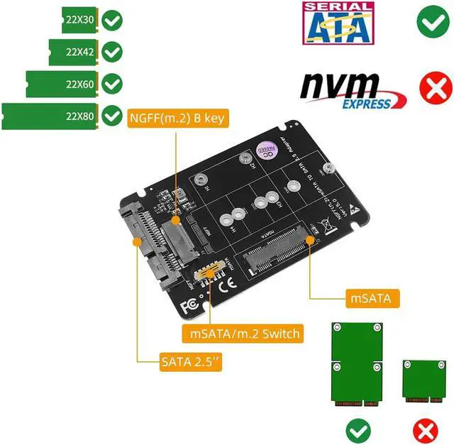 Alt view image 6 of 7 - 2 in 1 Combine M.2 NGFF key B & mSATA SSD To SATA3 Adapter