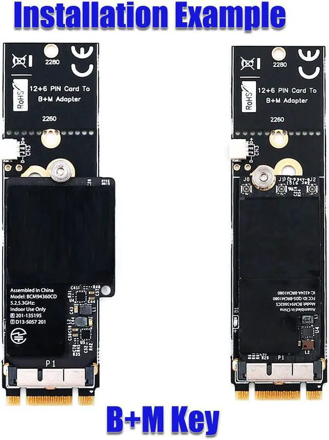Alt view image 2 of 6 - BCM94360CD/BCM94360CS2/BCM943224PCIEBT2 12+6Pin Wifi  bluetooth Card To NGFF(M.2)  Key M Adapter For Mac OS