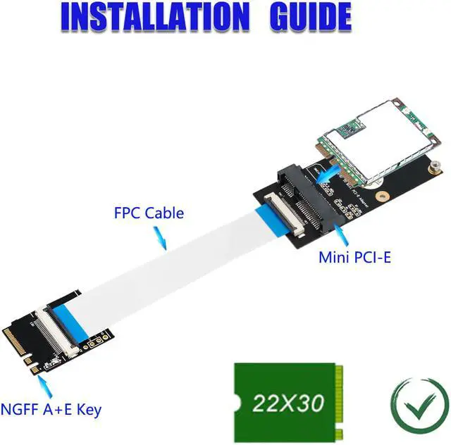Alt view image 5 of 6 - M.2 (NGFF)  key A/E/A+E to Mini PCI-E  Adapter with FFC Cable