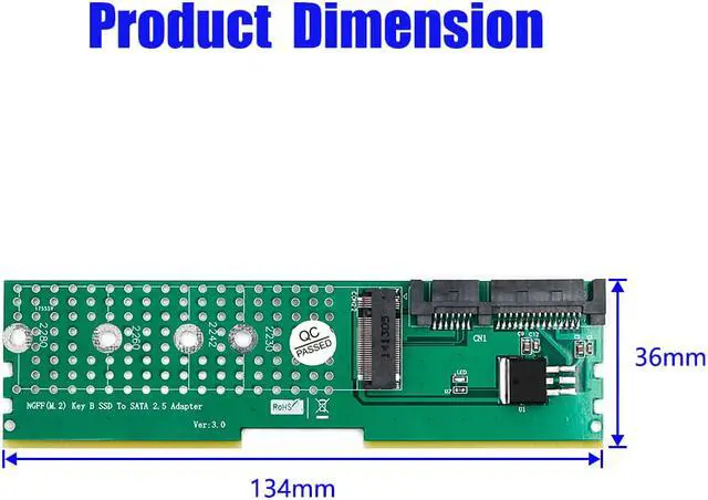 Alt view image 2 of 7 - NGFF(M.2)  B-key  SATA-Bus SSD to SATA3 Adapter by DDR memory slot installation