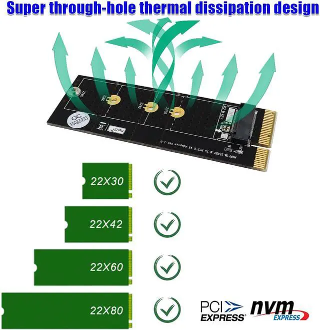 Alt view image 6 of 6 - NGFF(M.2)  nvme M key SSD to PCI- E 4X Adapter with Heatsink(vertical installation)