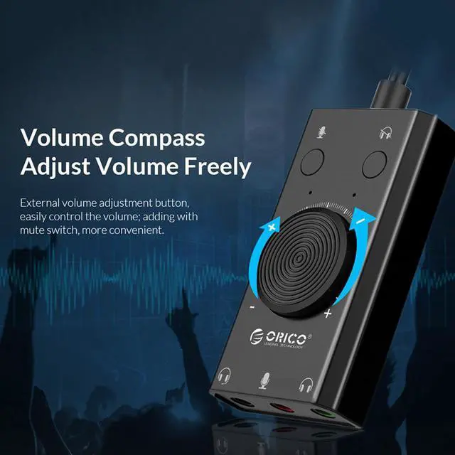 Alt view image 5 of 5 - SC2 External USB Sound Card Volume Adjustable 3-Port Mic Headphone Audio Card Adapter for PC  External sound card