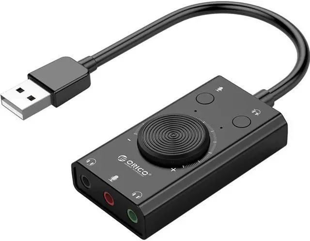 Alt view image 3 of 5 - SC2 External USB Sound Card Volume Adjustable 3-Port Mic Headphone Audio Card Adapter for PC  External sound card