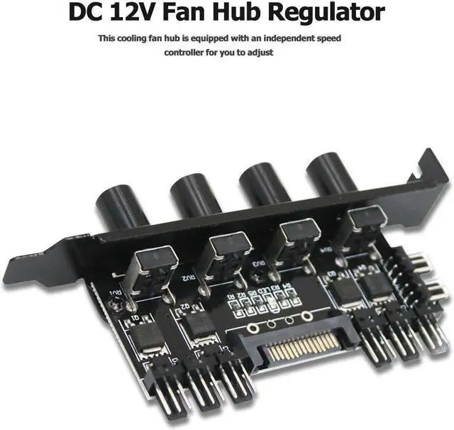 Alt view image 5 of 5 - 12V Computer Case Fan Hub Regulator 8 Way 4 Knob SATA/3Pin Speed Controller Fan Control cooling fan hub