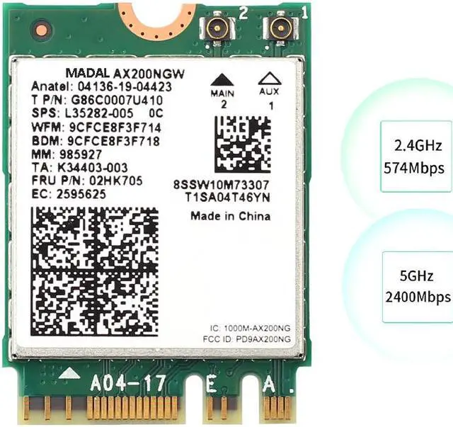 Alt view image 4 of 4 - WiFi Card AX200NGW WiFi 6 3000Mbps Dual Band 2.4G 5G M.2 NGFF Bluetooth 5.1 802.11Ax Adapter Network Card