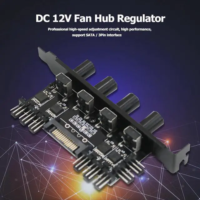 Alt view image 2 of 5 - 12V Computer Case Fan Hub Regulator 8 Way 4 Knob SATA/3Pin Speed Controller Fan Control cooling fan hub
