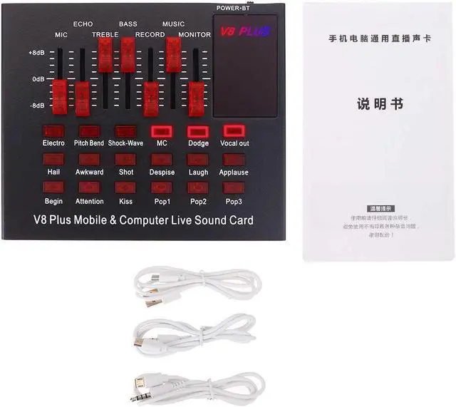 Alt view image 5 of 5 - PLUS Bluetooth Sound Card Audio USB Headset Microphone Webcast Live Sound Card Interface External 18 Sounds Card for Singing