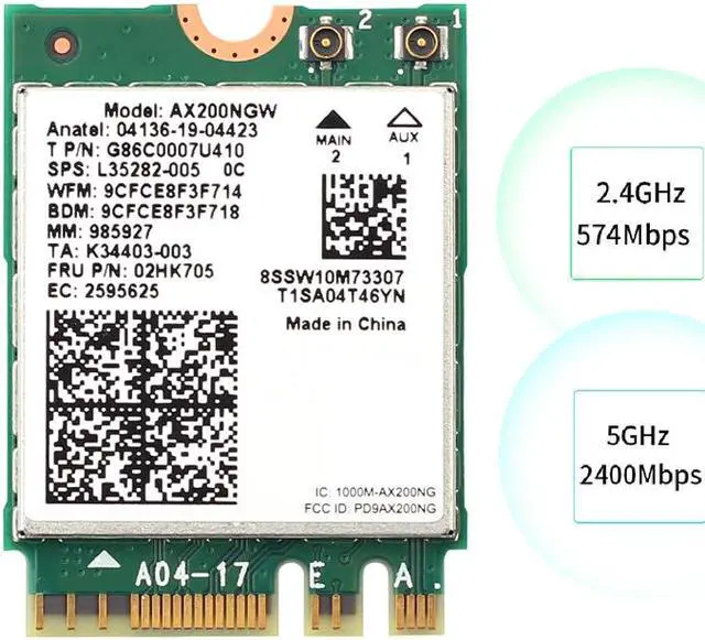 Alt view image 2 of 4 - Network Card AX200NGW WiFi 6 M.2 NGFF 3000Mbps 2.4G 5G Dual Band Bluetooth 5.1 802.11Ax WiFi Adapter with Antenna