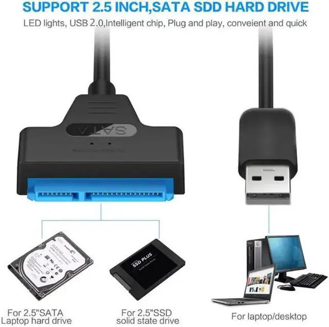 Alt view image 2 of 5 - 2.0 to SATA 22Pin Adapter Copper Wire Core and ABS Cable HDD SSD External Hard Drive Converter Wire Apply 2.5 inch SSD
