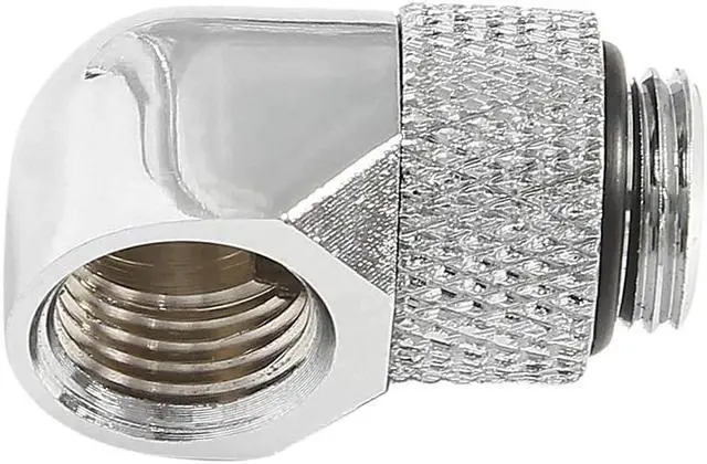 Alt view image 3 of 5 - 4 PCS Nickel-Plated Brass Silver Chrome G 1/4 Inch Male to Female 90 Degree Rotary Fitting Adapter for PC Water Cooling