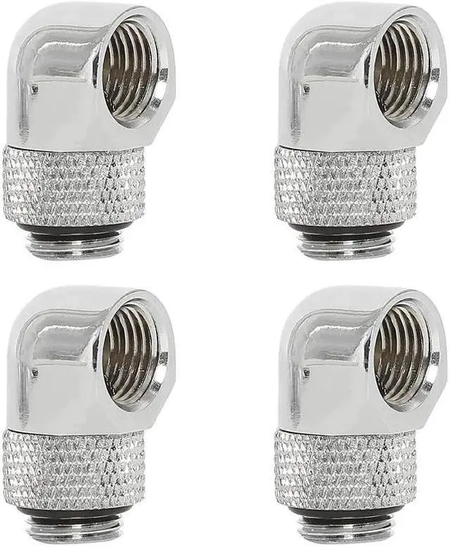 Main image of 4 PCS Nickel-Plated Brass Silver Chrome G 1/4 Inch Male to Female 90 Degree Rotary Fitting Adapter for PC Water Cooling