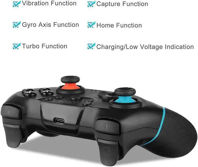 Alt view image 3 of 5 - Pro Game Console Gamepad Bluetooth Game joystick Controller 6-Axis Gyro Wireless Game pad for Nintendo Switch