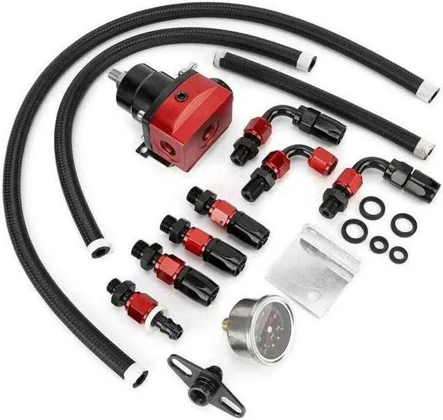 Alt view image 3 of 6 - Black-Red Adjustable Fuel Pressure Regulator Kit Set Oil 0-100Psi Gauge -6AN