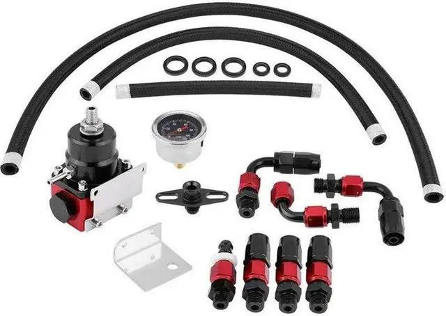 Alt view image 4 of 6 - Black-Red Adjustable Fuel Pressure Regulator Kit Set Oil 0-100Psi Gauge -6AN