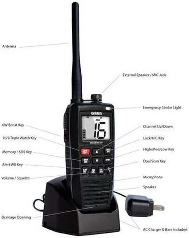 Alt view image 9 of 14 - Uniden Atlantis 275 Floating Handheld VHF Marine Radio - ATLANTIS 275