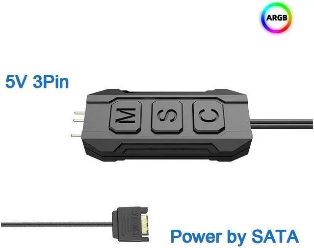 Alt view image 2 of 6 - ARGB Controller 5V 3Pin Controller Power Supply Light Strips Remote Controller Sync Controller Cable