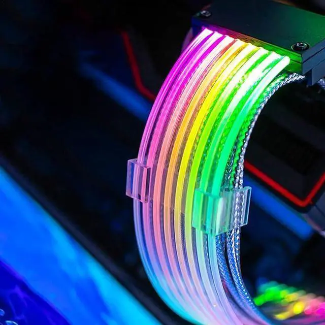 Alt view image 2 of 3 - 2*8PIN Addressable RGB Power Extension Cable Double Side Lighting Mode for CPU PCIE ATX/Matx Case PC Computer Black (Glow line size:300*41*17mm)