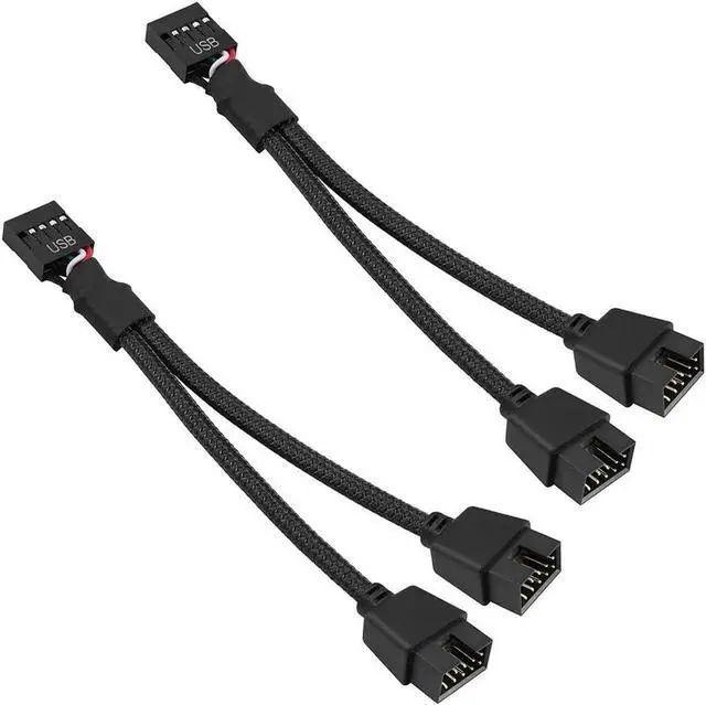 Main image of USB 2.0 9Pin Female to Dual 9-Pin Male Extension Cable 2Pack,Motherboard 9-PIN USB2.0 Header Splitter Nylon Braided for Computer Internal Motherboard-Black