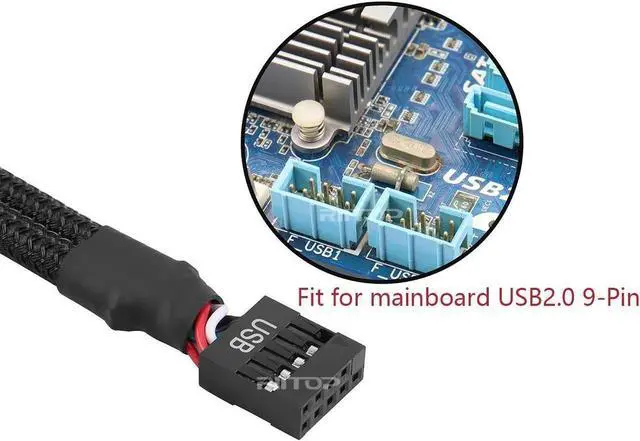 Alt view image 3 of 6 - USB 2.0 9Pin Female to Dual 9-Pin Male Extension Cable 2Pack,Motherboard 9-PIN USB2.0 Header Splitter Nylon Braided for Computer Internal Motherboard-Black