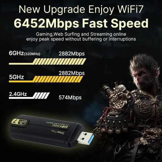 Alt view image 3 of 5 - Gaming WiFi 7 USB 3.0 Card Driver Free with 8912AU Chipset(BE6500) USB Wireless Adapter High Speed Network Card for Desktop & Laptop, 802.11ac/ax/be Compatible, Plug & Play for Windows 11/10