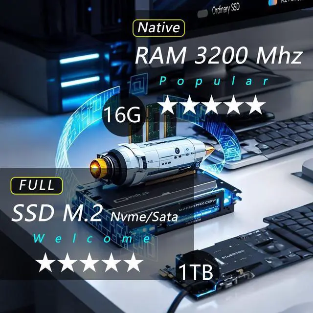 Alt view image 6 of 7 - WEIMISEN Gaming Desktop, 8K AV1 Video/Online Games PC, AMD Ryzen 5 5500 CPU, Intel DG1 4G Gpu, A520 Chipsets (Wifi Bt onboard), 16G RAM (8G*2) DDR4 3200, 1TB M.2 NVMe,  Windows 11 Pro