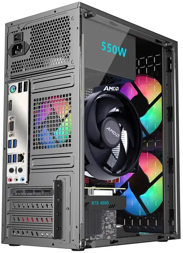 Alt view image 2 of 2 - WEIMISEN Gaming PC, AMD R5 5600X, RTX4060, B550 Chipest, 16G(8G*2)DDR 4th 3200MHz, 1T M.2 SSD, Wifi 6 & Bt 5, PSU 550W,  Win 11 Pro