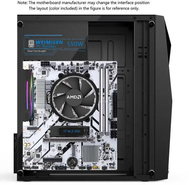 Alt view image 6 of 7 - WEIMISEN Gaming APU PC, AMD Ryzen 7 8700G(Up to 5.1 GHz), AMD Radeon 780M, 32G DDR5(16G*2), B650 Chipest, 1T M.2 SSD(100G partition for system), Wifi 6 + bt 5, 550W PSU, Win 11 Pro