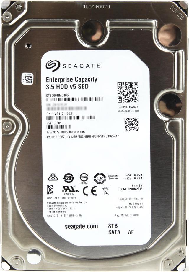 Seagate Enterprise Capacity 3.5'' HDD 8TB 7200 RPM 512e SATA 6Gb/s 256MB  Cache Secure Model Internal Hard Drive ST8000NM0105