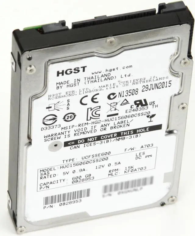 Alt view image 4 of 9 - HGST HUC156060CSS200 2.5" 600GB SAS 12Gb/s 15K RPM 128M 512N 0B28953 Internal Enterprise Hard Drive
