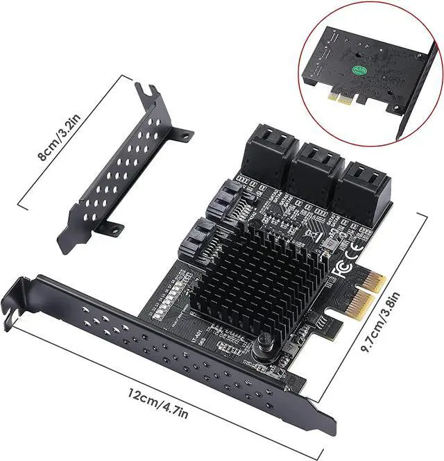 Alt view image 6 of 7 - PCIe SATA Card 8 Ports with 8 SATA Cables and Slim Bracket, 6Gbps SATA 3.0 PCIe Card, Support 8 Ports SATA PCI-E 3.0 GEN3 Devices