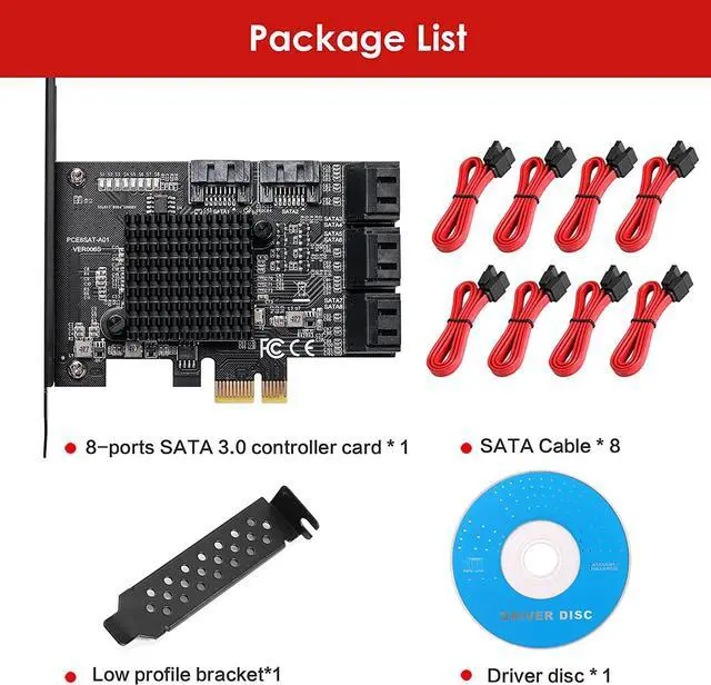 Alt view image 7 of 7 - PCIe SATA Card 8 Ports with 8 SATA Cables and Slim Bracket, 6Gbps SATA 3.0 PCIe Card, Support 8 Ports SATA PCI-E 3.0 GEN3 Devices