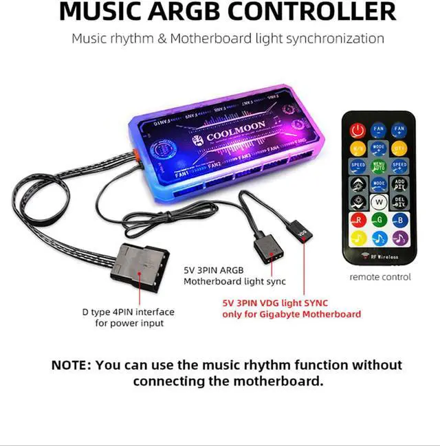 Alt view image 5 of 7 - 120mm RGB Case Fan, Remote Control, 5V ARGB LED, Ultra Quiet High Airflow Computer Fan for PC Case, White, 3-Pack