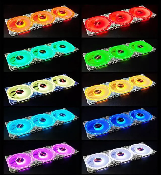 Alt view image 4 of 7 - 120mm RGB Case Fan, Remote Control, 5V ARGB LED, Ultra Quiet High Airflow Computer Fan for PC Case, White, 3-Pack