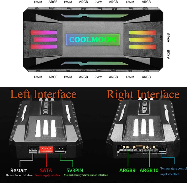 Alt view image 2 of 7 - COOLMOON Pwm Fan Temperature Controller Integrator, Remote Control PC RGB Light Adapter, 8*4pin Fan Speed Controller Port, 10*5v 3pin A-RGB Port with Magnet (White) giyqxHw