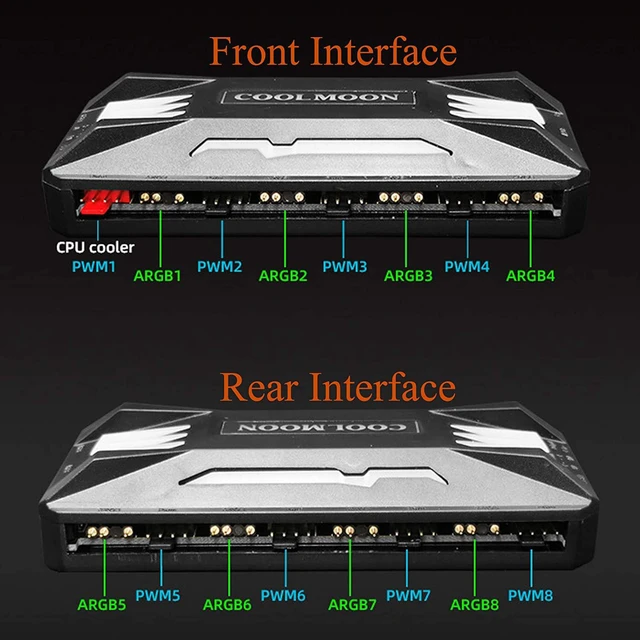 Alt view image 3 of 7 - COOLMOON Pwm Fan Temperature Controller Integrator, Remote Control PC RGB Light Adapter, 8*4pin Fan Speed Controller Port, 10*5v 3pin A-RGB Port with Magnet (White) giyqxHw