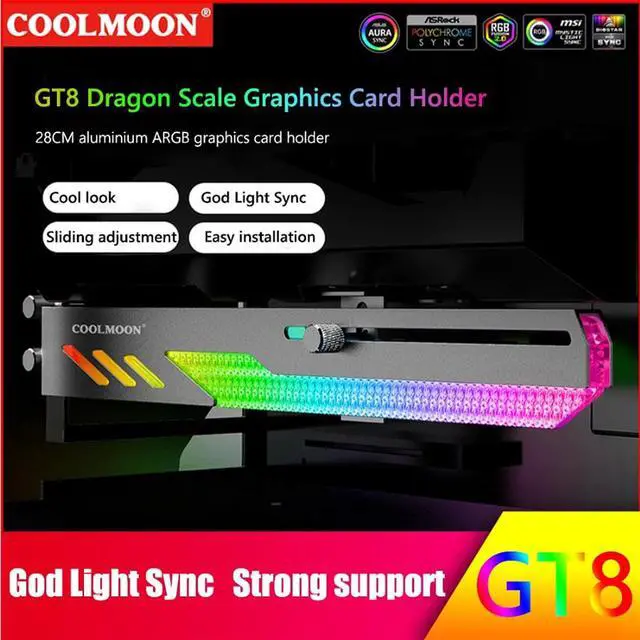 Alt view image 2 of 7 - COOLMOON GT8 Graphics Card Bracket 5V ARGB Synchronous Horizontal Chassis Decoration GPU Support VGA Holder Video Card Stand(Black)